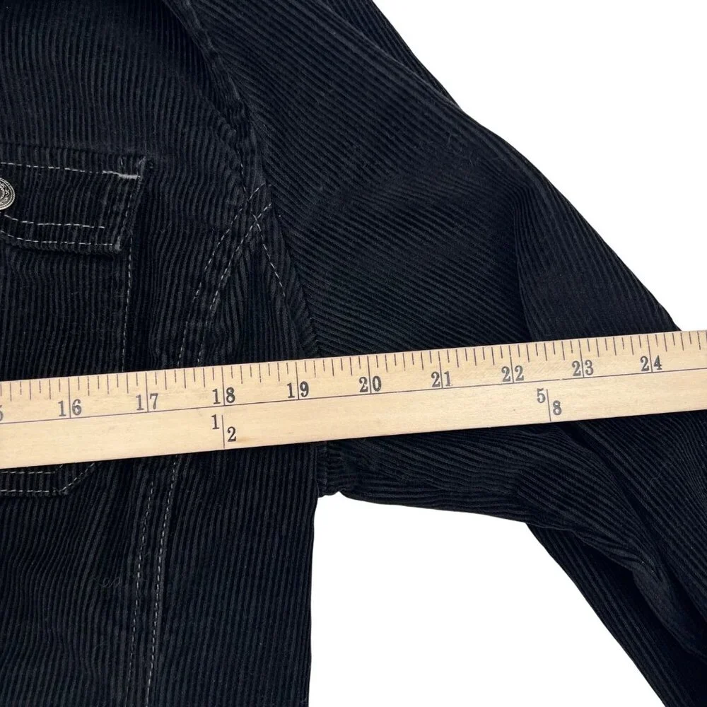 Women's Black Corduroy Jacket y2k Faux Fur Detachable Collar French Cuff Size PL